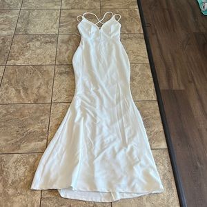 Lulus All this allure white straps backless mermaid maxi dress